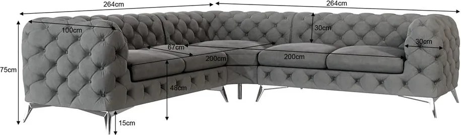 Divano angolare grigio con rivestimento in velluto Chelsea – Ropez