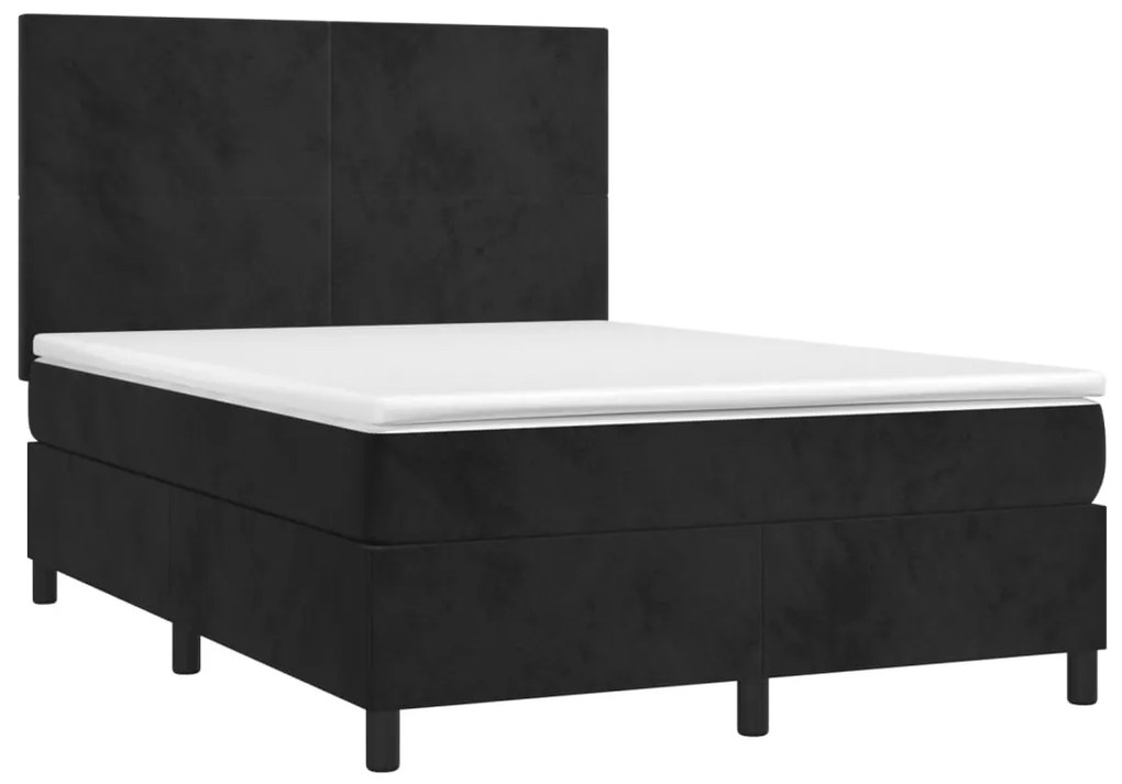 Letto a molle con materasso e led nero 140x190 cm in velluto