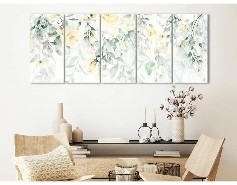 Quadro  Waterfall of Roses (5 Parts) Narrow  Second Variant  Larghezza x Altezza Home decor 225x90