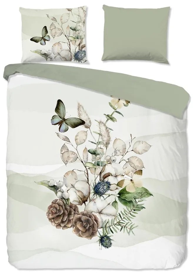 Set lenzuola letto matrimoniale in flanella verde-crema 200x220 cm Marjan - Good Morning