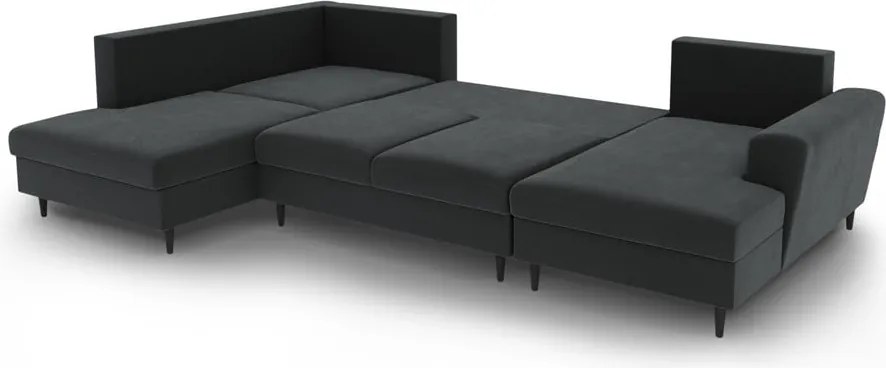 Divano angolare grigio scuro allungabile e con contenitore (con penisola a sinistra/a U) con rivestimento in velluto Kyoto – Cosmopolitan Design