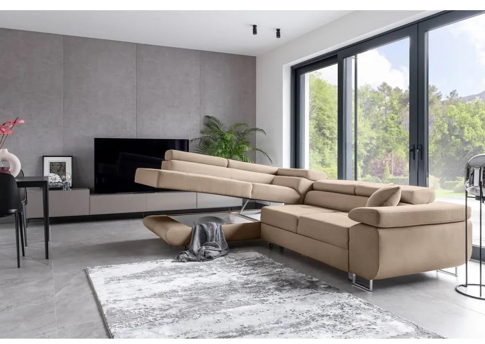 Divano angolare beige allungabile/con contenitore (con penisola a sinistra/a L) Anton – ELTAP