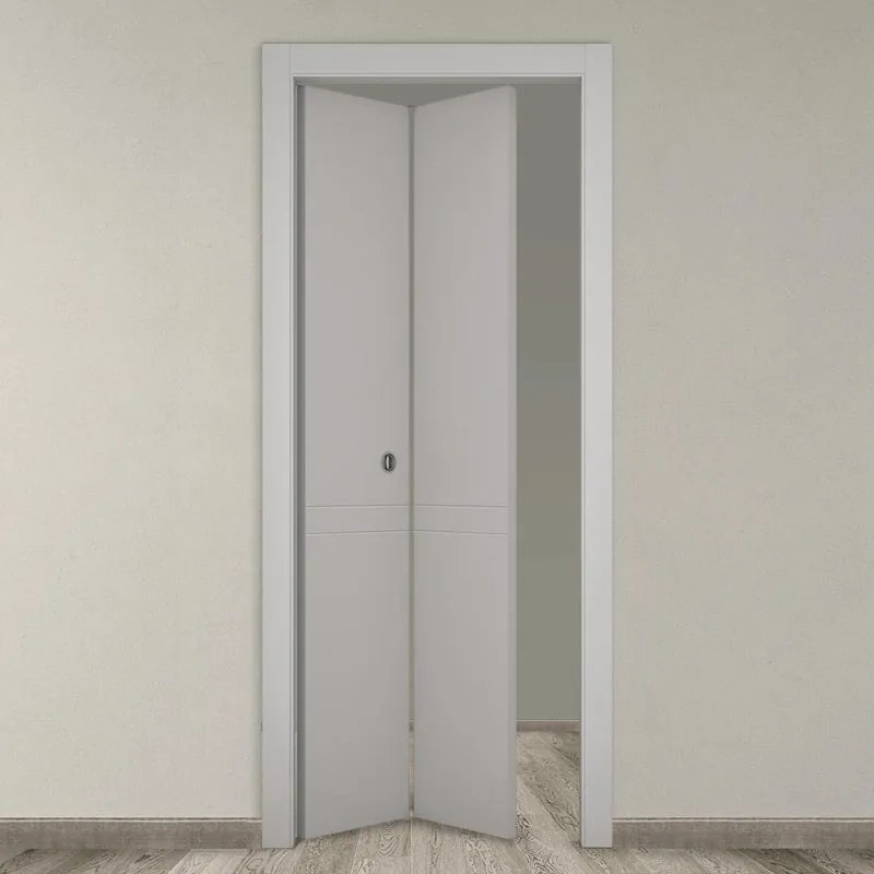 Porta tamburata pieghevole a libro simmetrica Clean grigio L 80 x H 210 cm sinistra