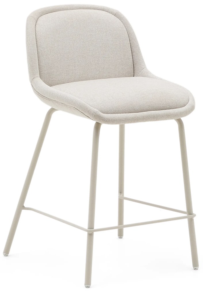 Kave Home - Sgabello Aimin in ciniglia beige e gambe in acciaio con finitura verniciata beige 65 cm FS