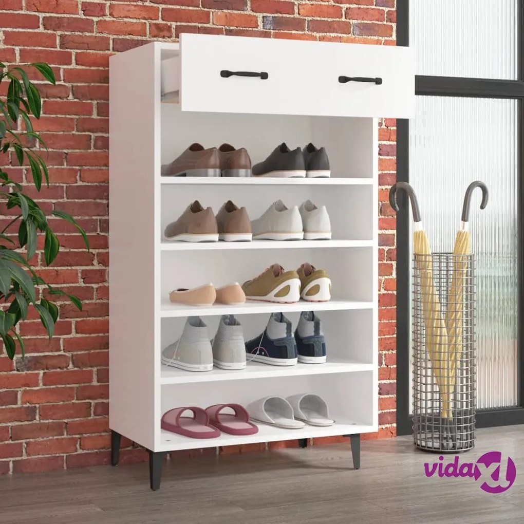 vidaXL Scarpiera Bianca 60x35x105 cm in Legno Multistrato