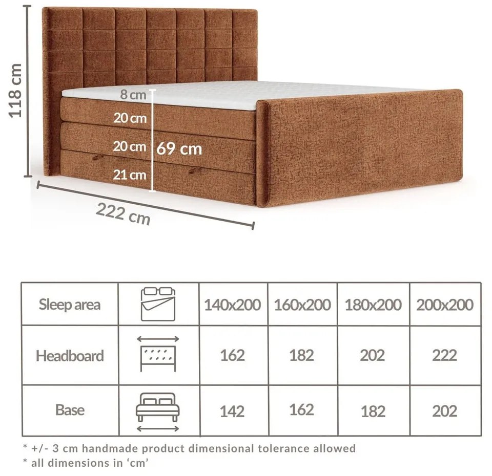 Letto boxspring arancione con contenitore 180x200 cm Ava – Maison de Rêve