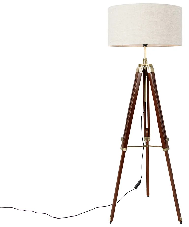 Lampada da terra in ottone con paralume grigio chiaro a treppiede 50 cm - Cortin