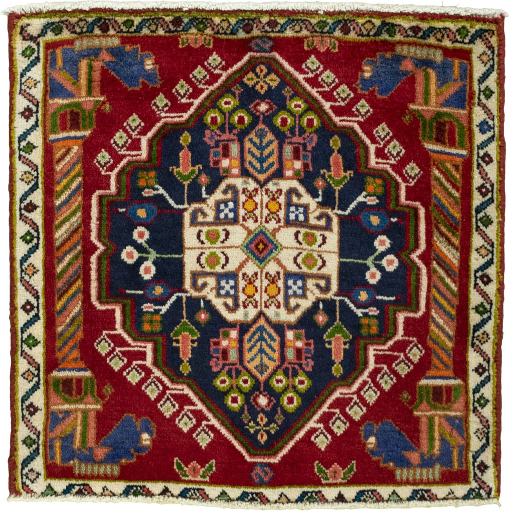 Shiraz Tappeto 60x60 Rosso (Iran) Annodato A Mano