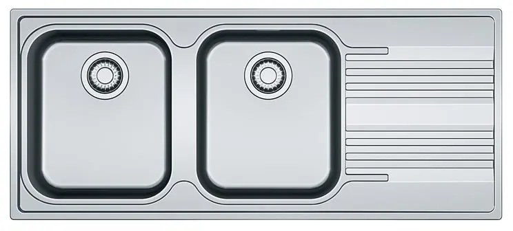 Lavello integrato 2 vasche in inox argento FRANKE Smart L 50 x L 116 cm, sgocciolatoio a destra