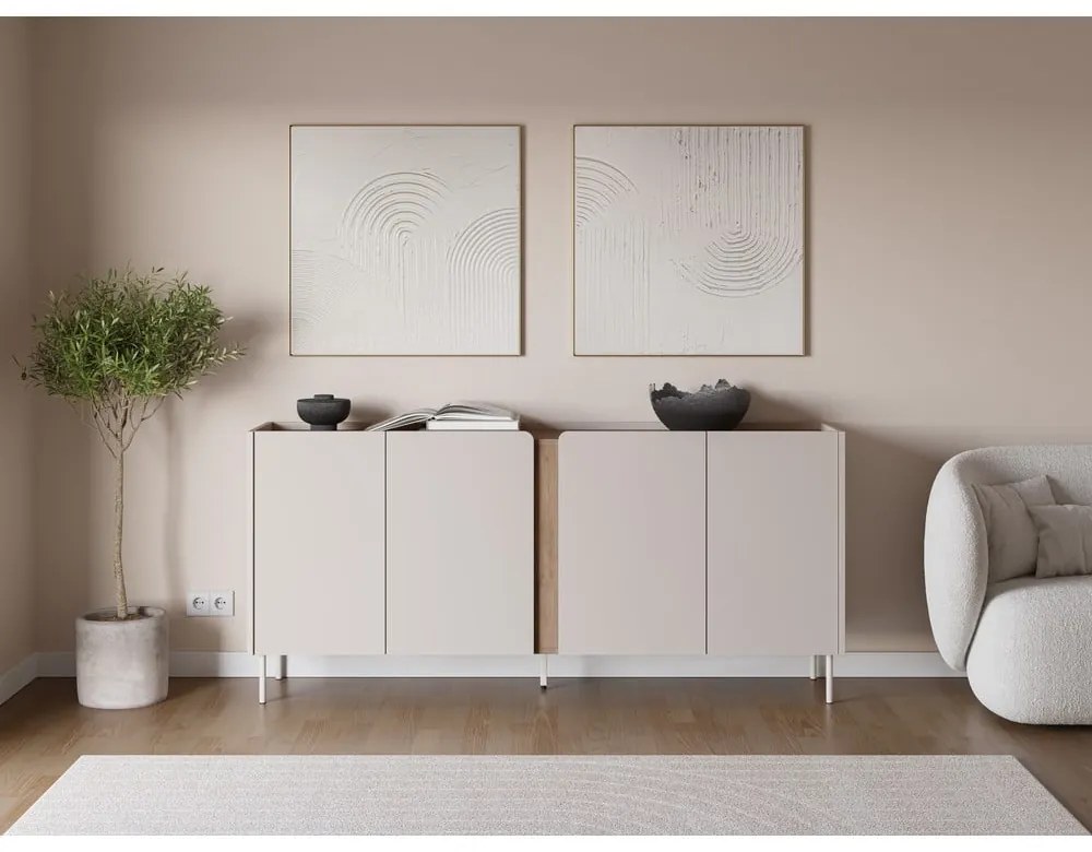 Cassettiera effetto rovere in colore crema-naturale 180x82x40 cm Lucile - Marckeric