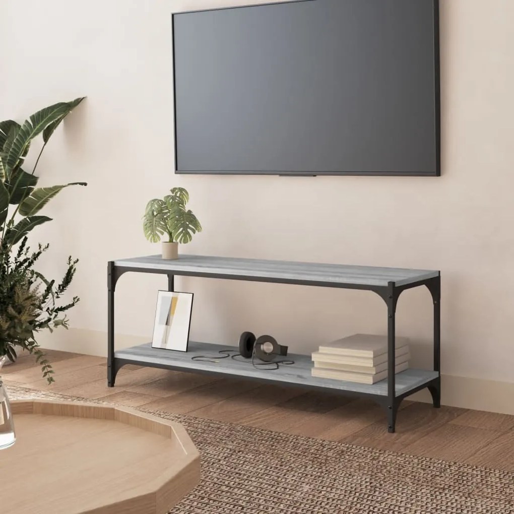 Mobile tv grigio sonoma 100x33x41cm legno multistrato e acciaio