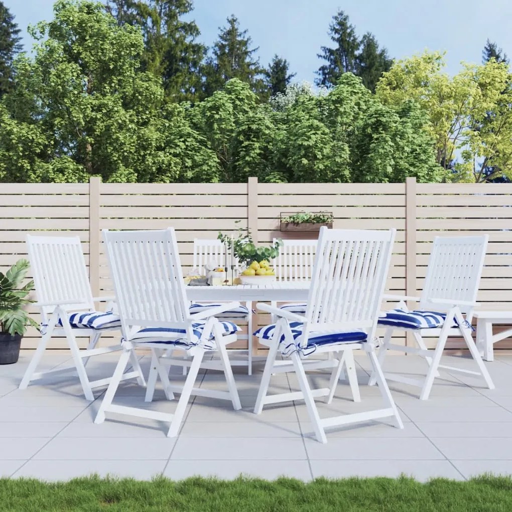 Cuscini Per Sedia 6pz Bianco E Blu 50x50x7 Cm Tessuto Oxford /