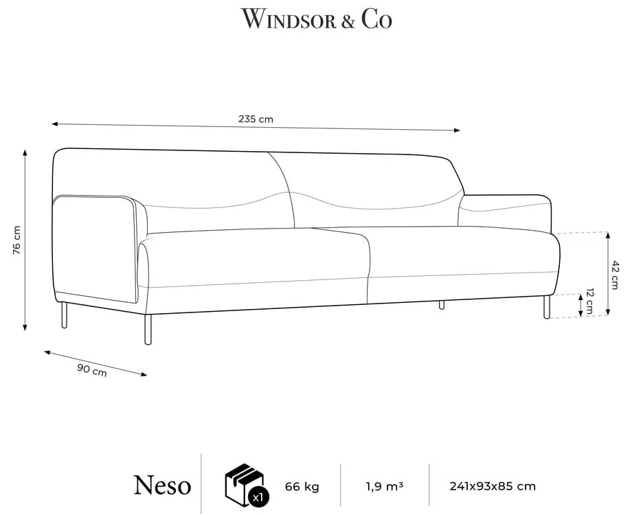Divano rosa , 235 cm Neso - Windsor & Co Sofas