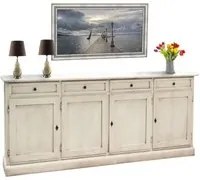 Madia credenza shabby chic in legno 4 porte bianco invecchiato 205x42x85