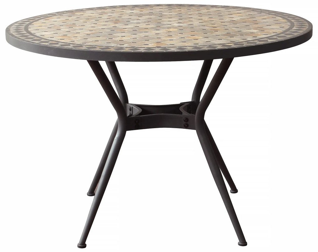 BRAIS - tavolo con piano rotondo e mosaico beige e antracite