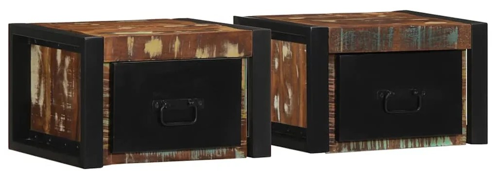 Comodini 2 Pz Multicolore 40x35x25cm İn Legno Massello Recupero /