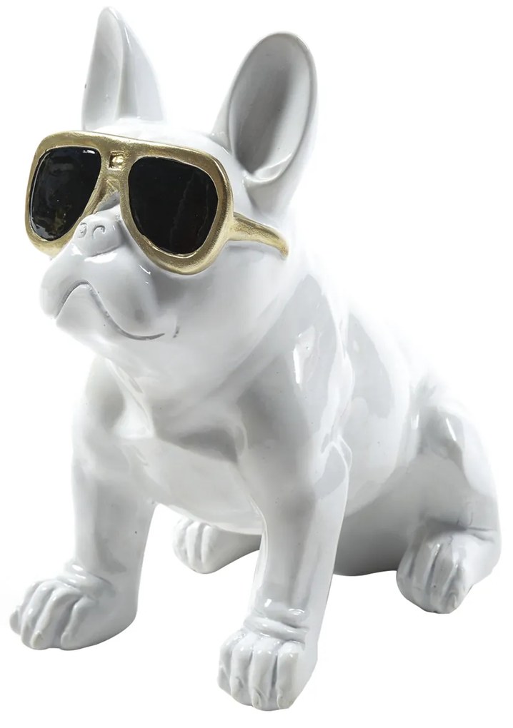 Bulldog con occhiali soprammobile bianco 12,5x21x21,5 cm