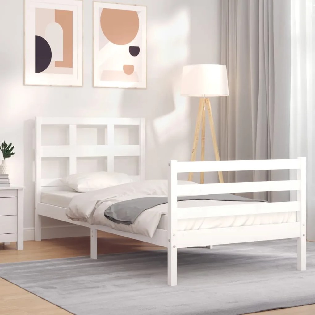 Giroletto Con Testiera Bianco Single İn Legno Massello /