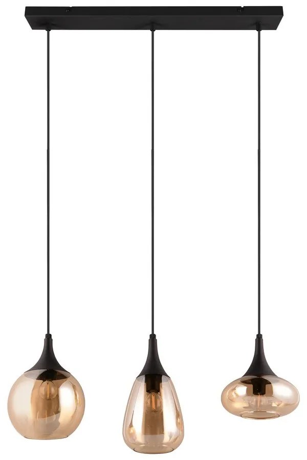 Lampada a sospensione nero-arancio con paralume in vetro Lumina - Trio