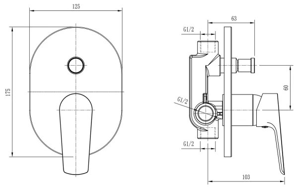 Aqualine - Rubinetto doccia per installazione a scomparsa LOTTA opaco nero