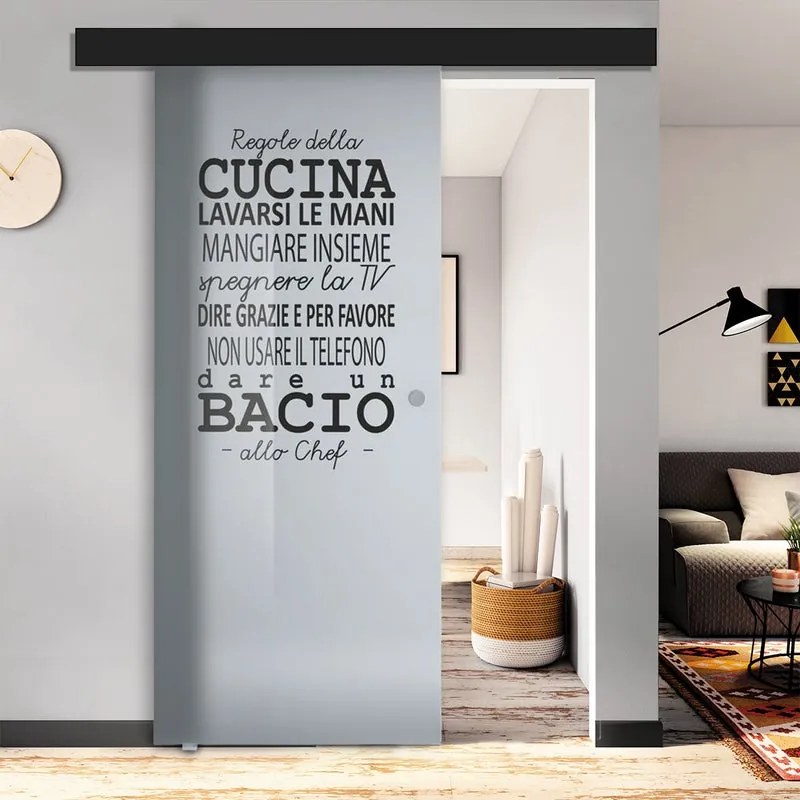 Porta scorrevole Regole Tel. in vetro multicolore, L 88 x H 215 cm, con binario Atelier nero Sinistra