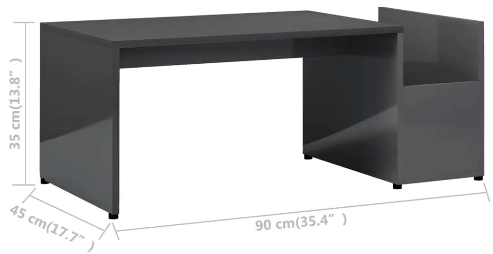 Tavolino da Salotto Grigio Lucido 90x45x35 cm Legno Multistrato