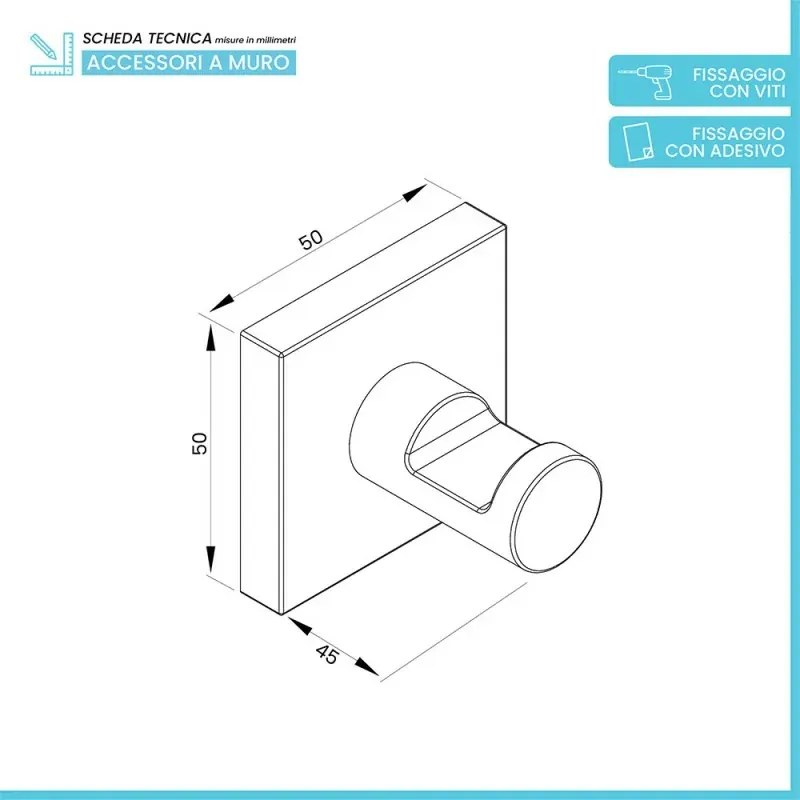 Set accessori bagno 3 pezzi con porta asciugamani 30 cm acciaio inox bianco Sidera
