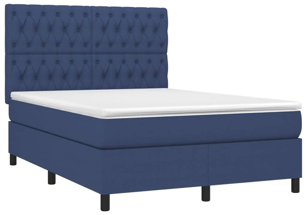 Letto a molle con materasso e led blu 140x190 cm in tessuto