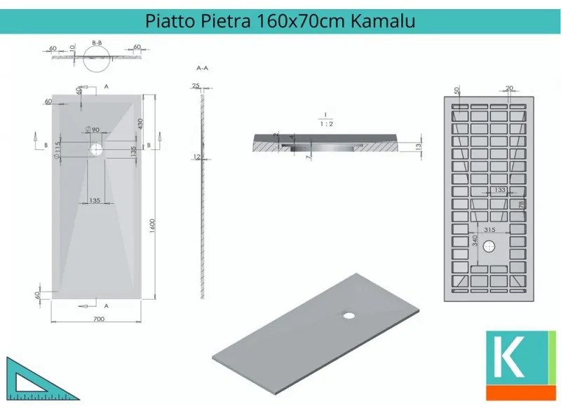 Kamalu - piatto doccia 160x70 effetto pietra avorio crema