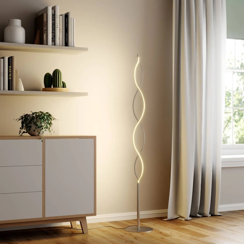 Lampada da terra a LED Auron Lindby, dimmerabile, Alluminio / Grigio / Zincato, Soggiorno / Sala da pranzo, Plastica, Moderno, Lampada LED da terra