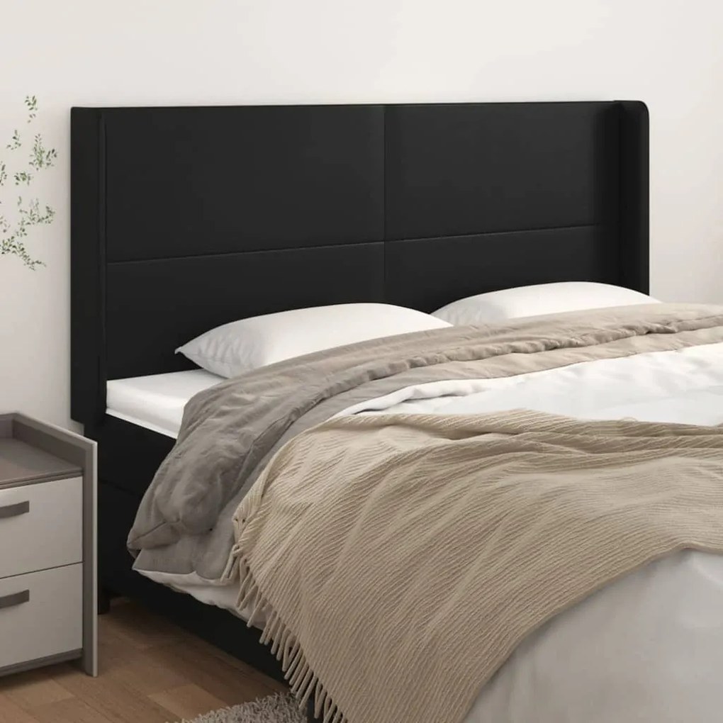 Testiera Ad Orecchio Nera 163x16x118/128 Cm İn Similpelle /