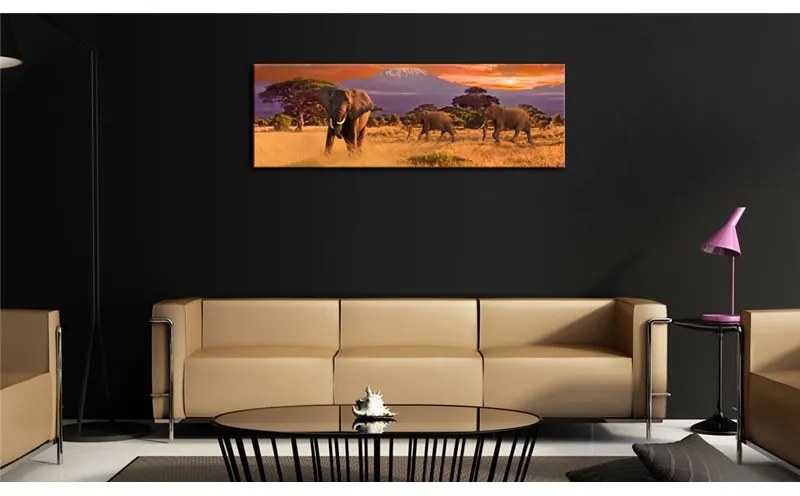 Quadro  La marcia degli Elefanti africani  Colore Marrone, Dimensioni e Misure 135x45