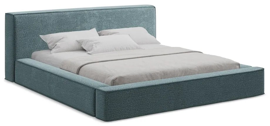 Letto matrimoniale imbottito blu con contenitore e rete inclusi 140x200 cm Noho – Makamii