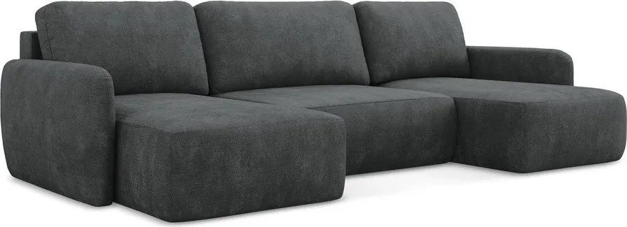 Divano angolare grigio scuro allungabile/con contenitore (a U) con rivestimento in ciniglia Lilo – Makamii