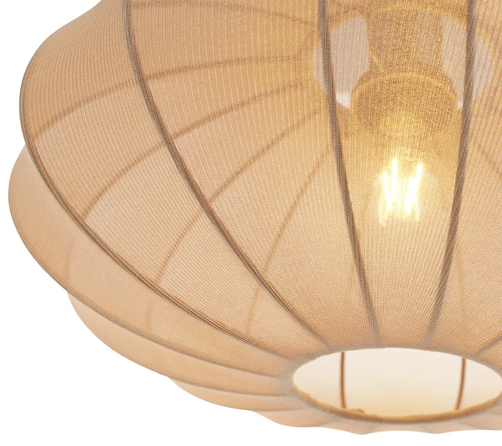 Lampada a sospensione Japandi nera con paralume in tessuto marrone a 2 luci - Bida