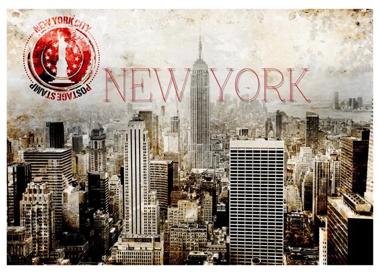 Fotomurale  New York  POST AGE STAMP  Colore Rosso, Dimensioni e Misure 100x70