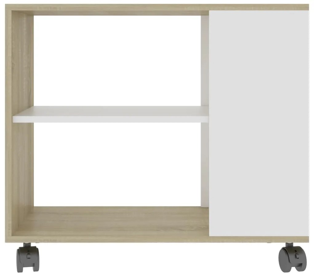 Tavolino bianco e sonoma 70x35x55 cm legno multistrato