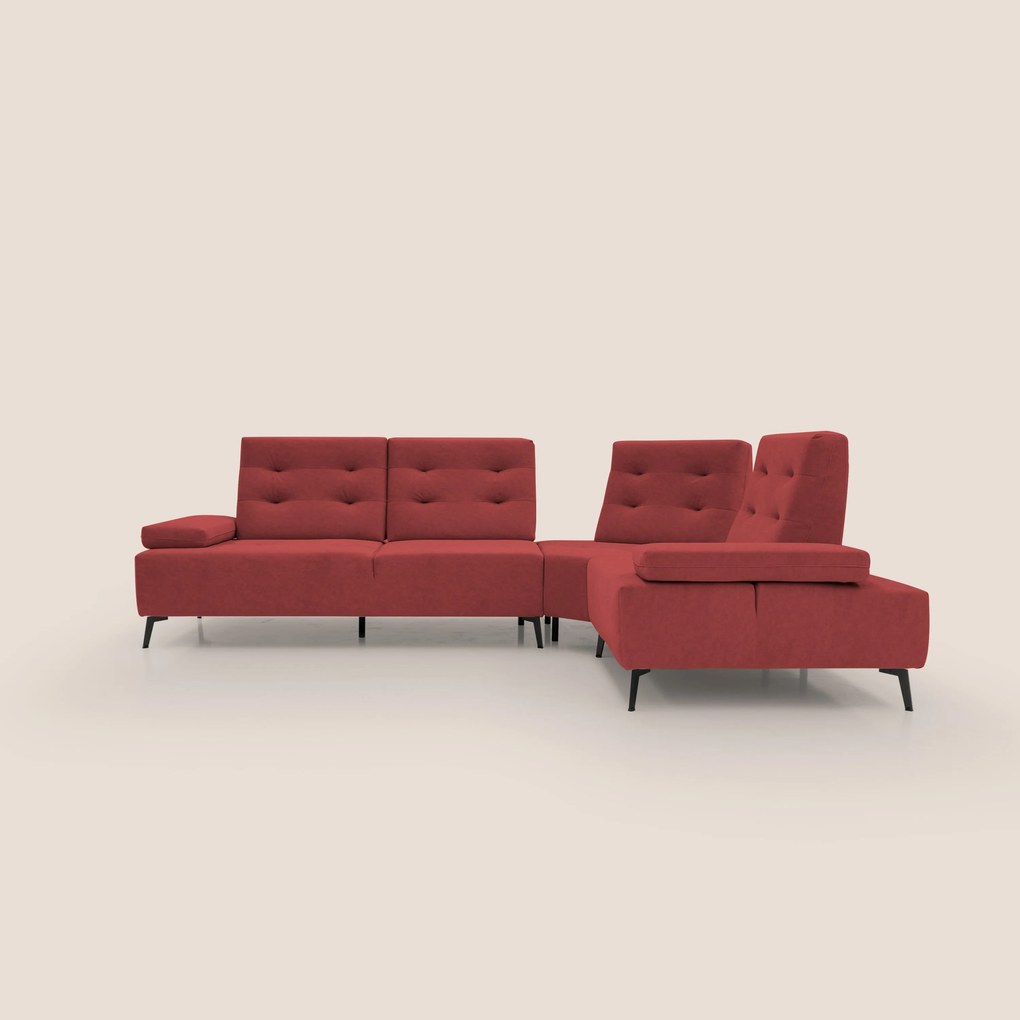 Lugano Divano angolare con schienali traslanti in microfibra effetto velluto T09 rosso