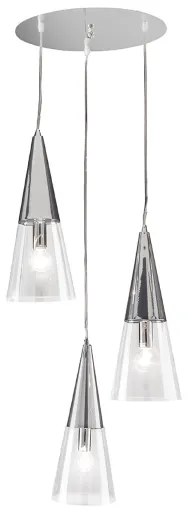 Lampada a sospensione TRENTO 35 cm con 3 diffusori in vetro soffiato Cromo