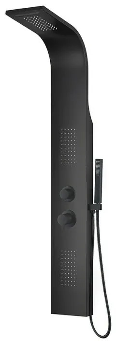 Pannello doccia idromassaggio in alluminio nero opaco con 4 getti