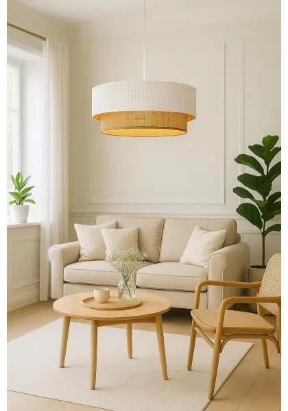 Lampadario a sospensione con cavo BORHO 1xE27/60W/230V Ø 50 cm bianco/iuta