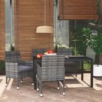 Set da Pranzo per Giardino 5 pz con Cuscini Polyrattan Grigio 3095023