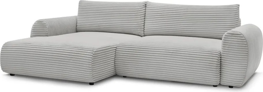 Divano angolare in grigio chiaro allungabile (con penisola a sinistra) con rivestimento in velluto a coste Lucien – Bobochic Paris