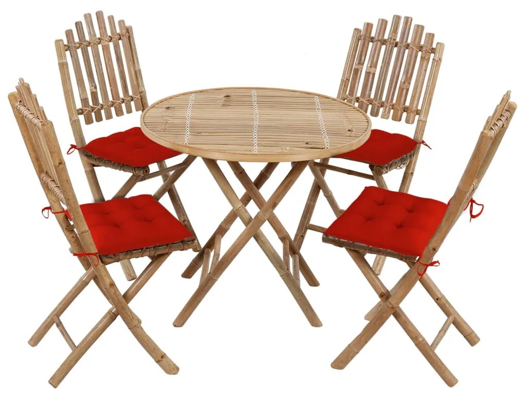 Set Da Pranzo Da Giardino 5 Pz Pieghevole Con Cuscini İn Bambù /