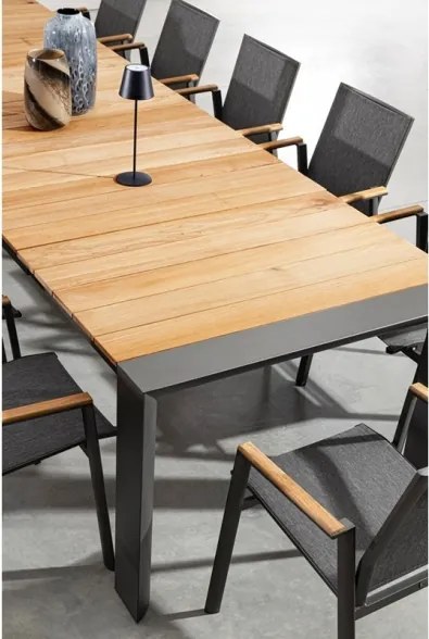 Tavolo Da Esterno In Alluminio Piano In Teak Allungabile 110x253/384 Cm Cameron Antracite Bizzotto