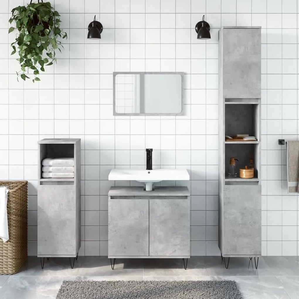 Set Di Mobili Da Bagno 3 Pz Grigio Cemento İn Legno Multistrato /