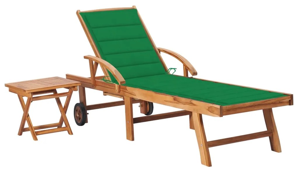 Lettino Prendisole Con Tavolo E Cuscino İn Massello Di Teak /