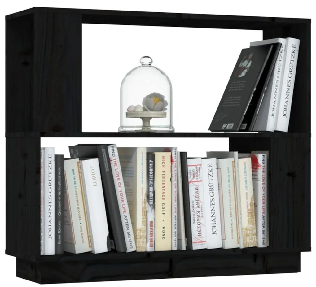 Libreria/divisorio nero 80x25x70 cm in legno massello di pino