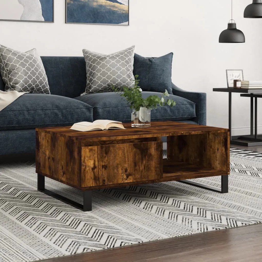 Tavolino Da Salotto Rovere Fumo 90x60x35cm İn Legno Multistrato /