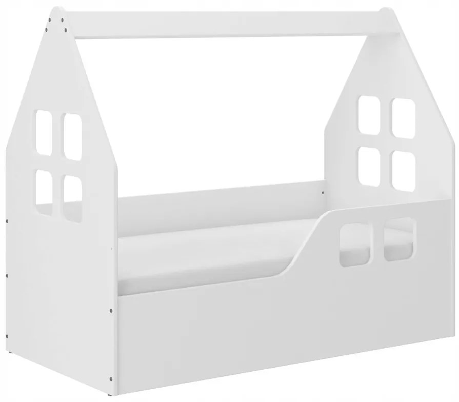 Letto per bambini di qualità a forma di casa in bianco 140 x 70 cm